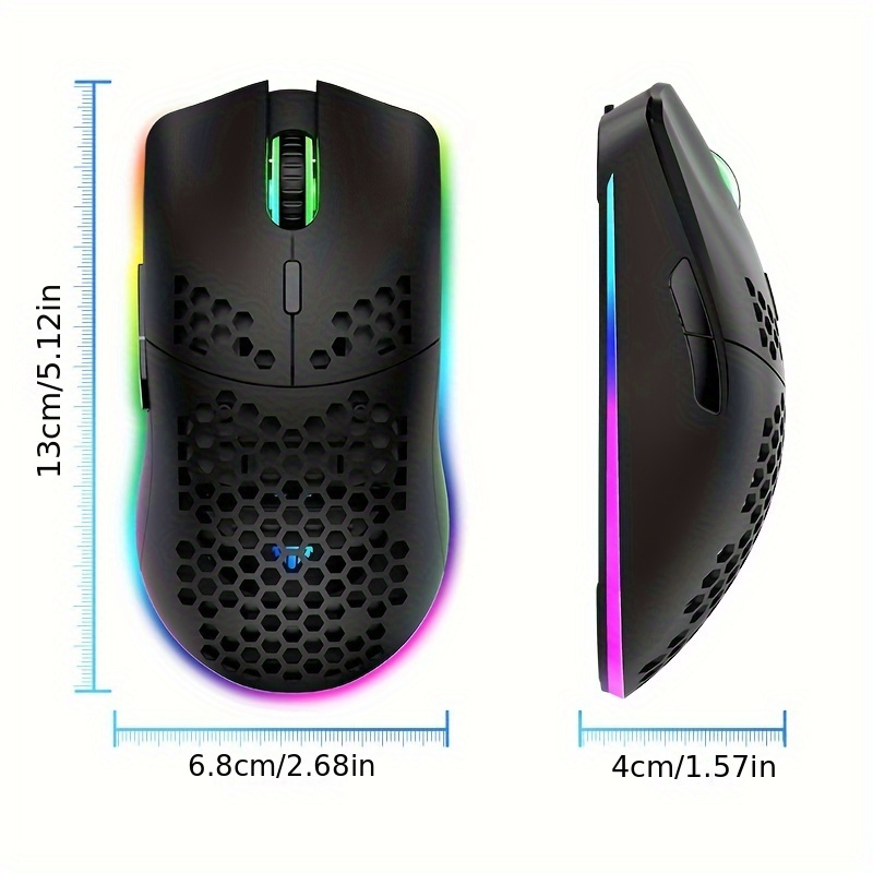RGB Wireless Gaming Mouse,Ultra-Lightweight Honeycomb Shell Mice with 2.4G  Wireless Rechargeable,RGB Spectrum Backlit,7 Buttons,3200DPI,Ergonomic Long