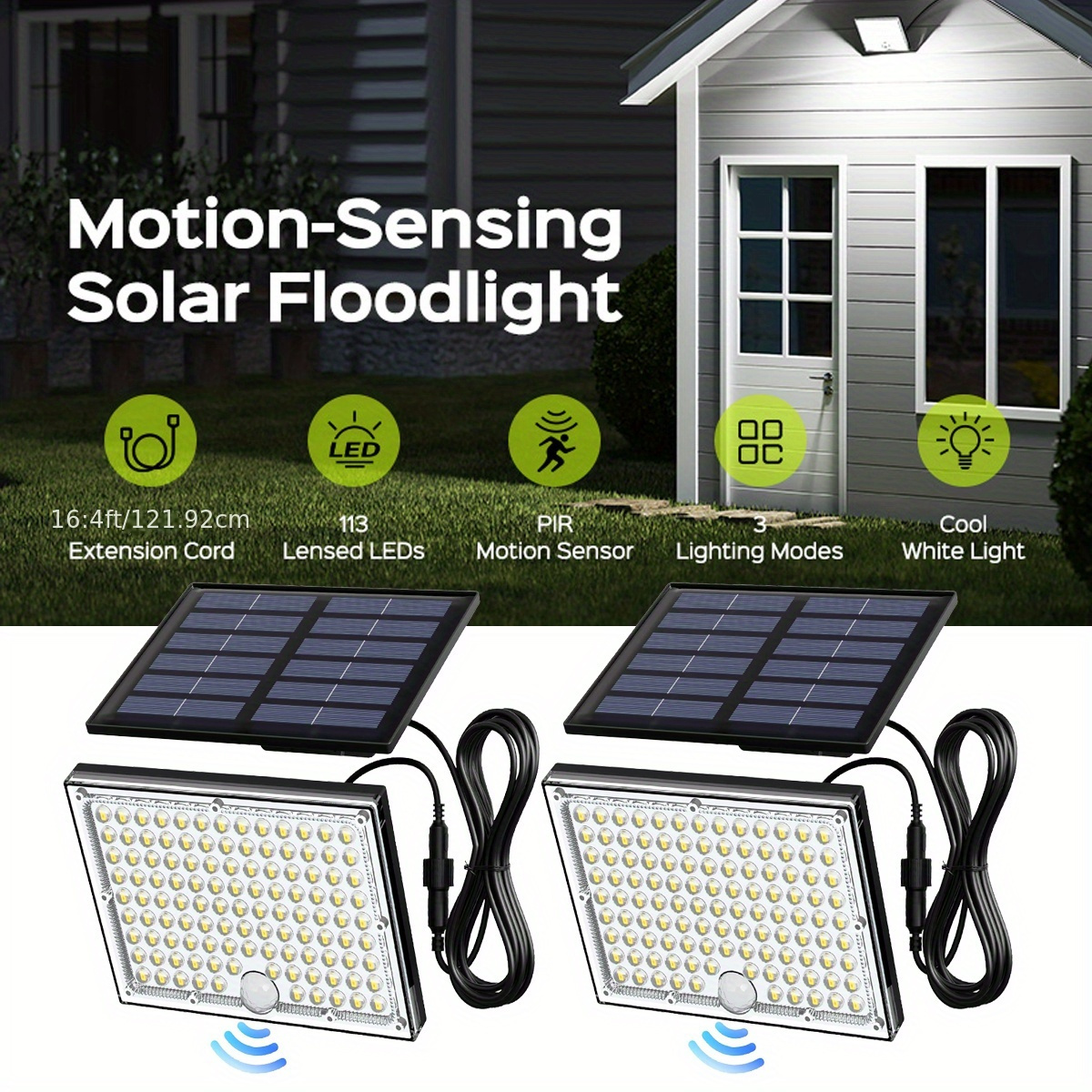 

Jackyled Solar Lights Outdoor With Motion Sensor, 113led Cool White Solar Flood Lights, Wide Angle Flood Wall Lights Dusk To Dawn Solar Powered Security Lights For Porch Patio Yard Garage