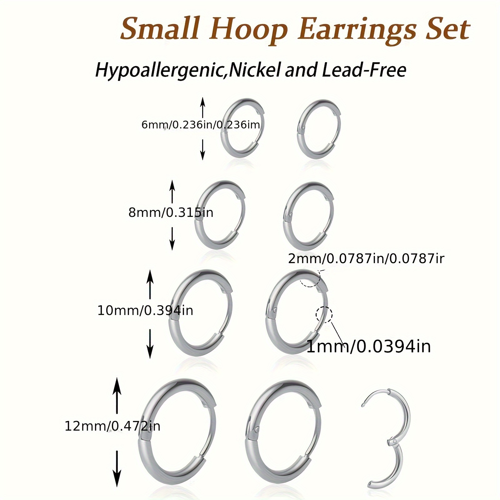 TEMU 4 Pairs Of Hoop Earrings Set For Men And Women, Hypoallergenic 316l 316 316 316 Steel Microcartilage Earring Rings For Multiple Piercing Jewelry