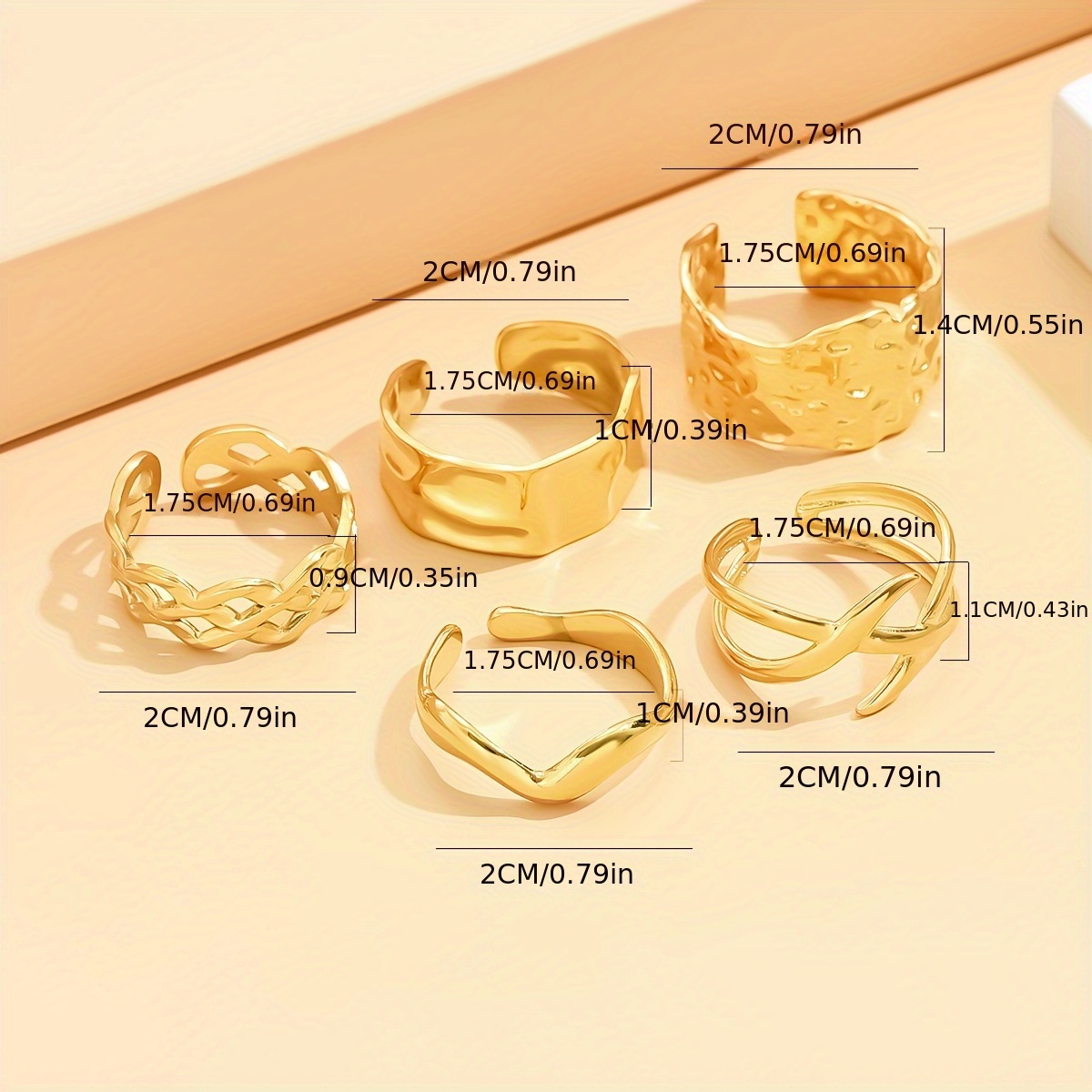 5pcs Women's Open Ring Set, Irregular Texture Designs
