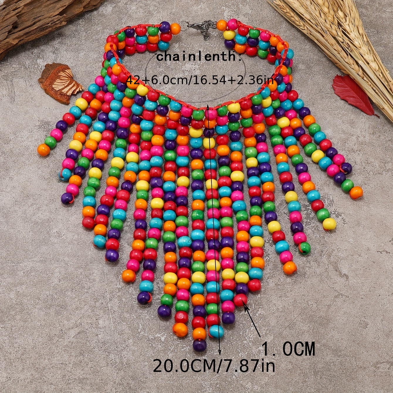 African Multi color Wooden Beads Long Bib Necklace - Temu