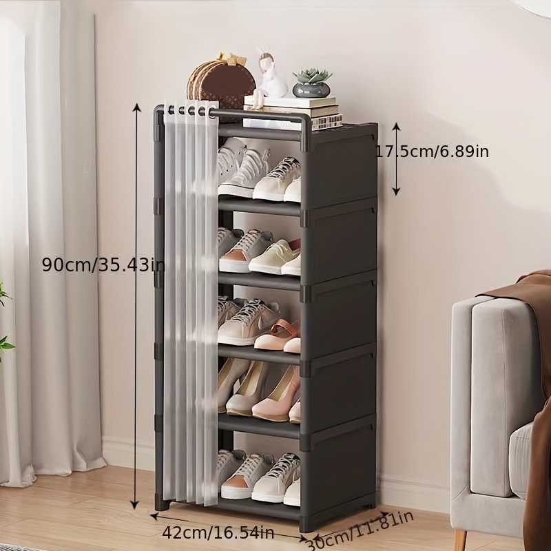 6 layer Shoe Rack With Dustproof Curtain Bedroom Shoe - Temu