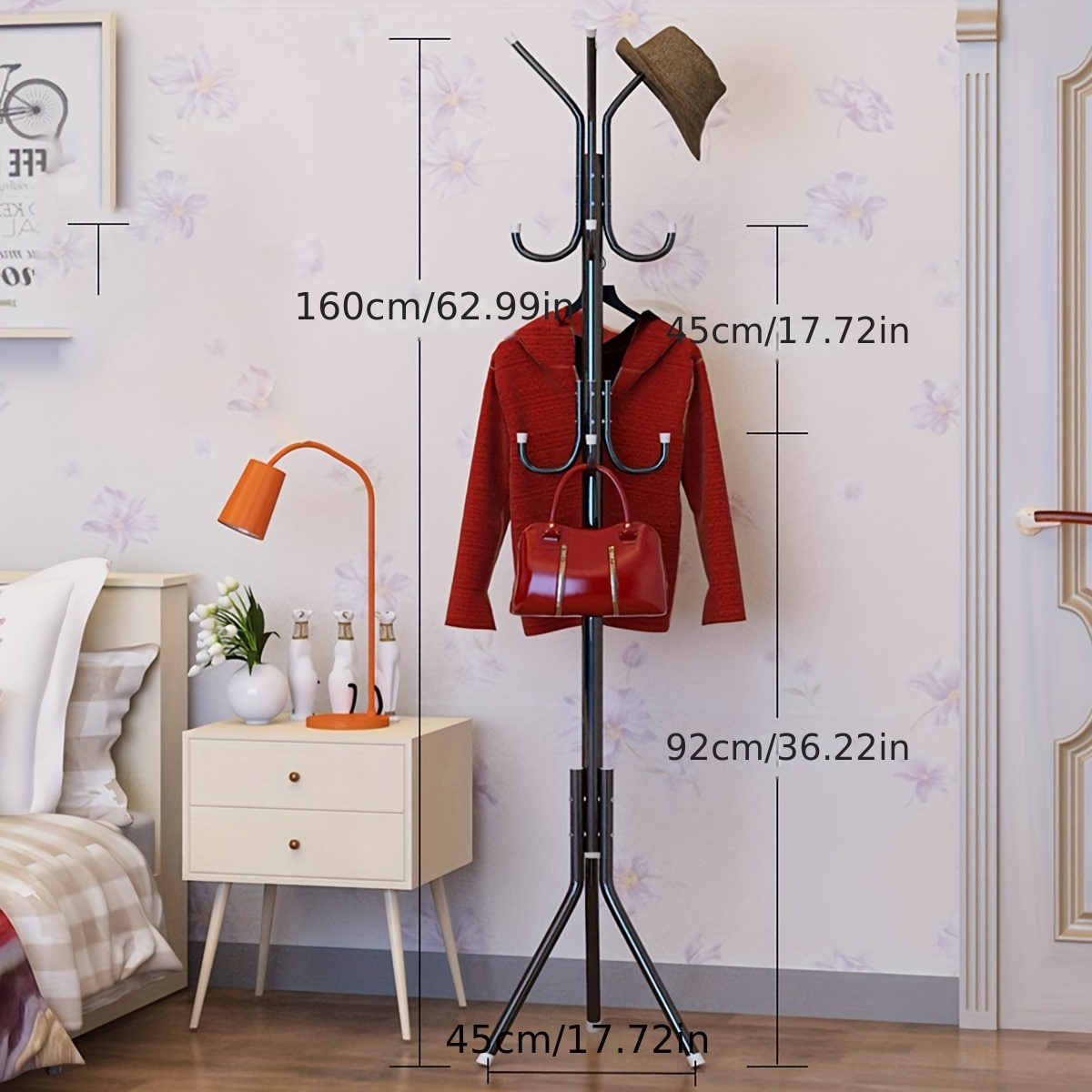 Image of Modern European-style Iron Coat Rack - Versatile Single Rod For Clothes, Hats & Bags | Ideal For Bedroom, Living Room & Balcony