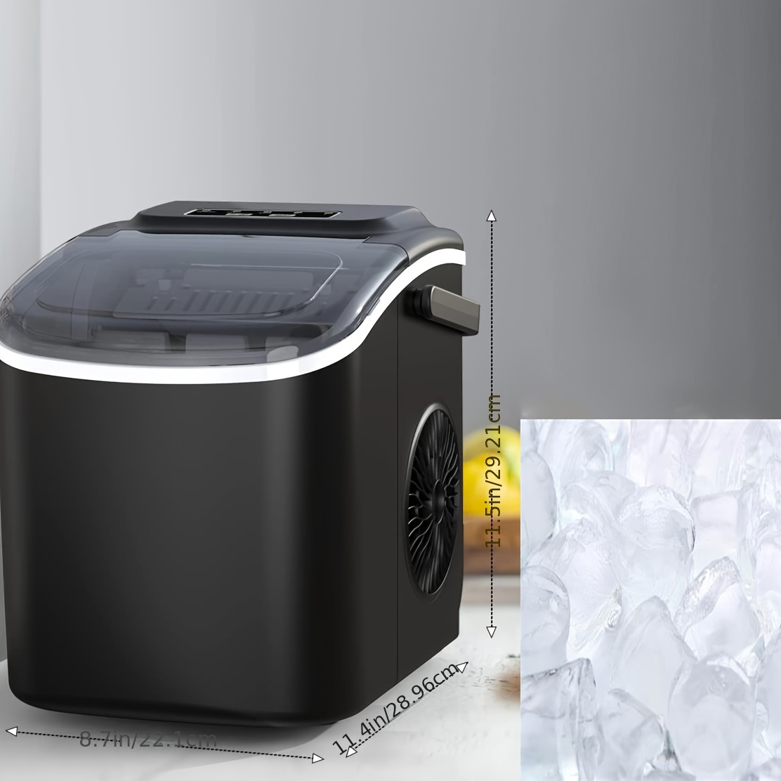 Machine à glaçons électrique pour cuisine domestique, fabrique 18 glaçons en 12 minutes, produit 12 kg en 24 heures, machine à glaçons auto-nettoyante et portable, 2 tailles de glaçonnes, adaptée pour la cuisine, le bureau, le bar et les fêtes, couleur noire