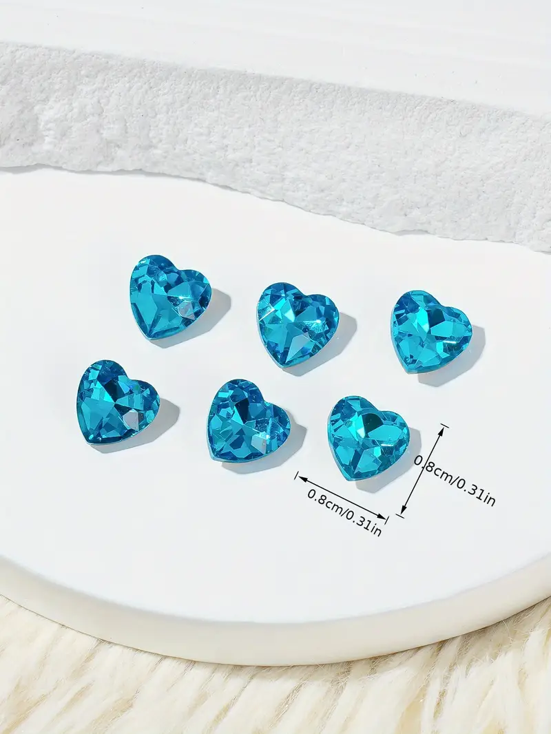 10 Pcs Crystal Heart Shaped Rhinestones Faceted Glass Beads For Nail Art Artificial Big Gem Stones For Crafts Jewelry Making Shoes Dress Blue