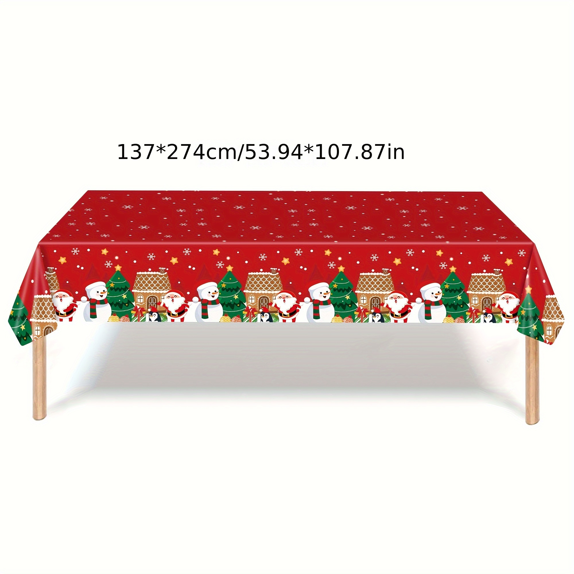 TEMU Noel Charm, Festive Red Christmas Tablecloth With Snowman, Santa & - Holiday Parties, Picnics & Dinners, Durable Plastic