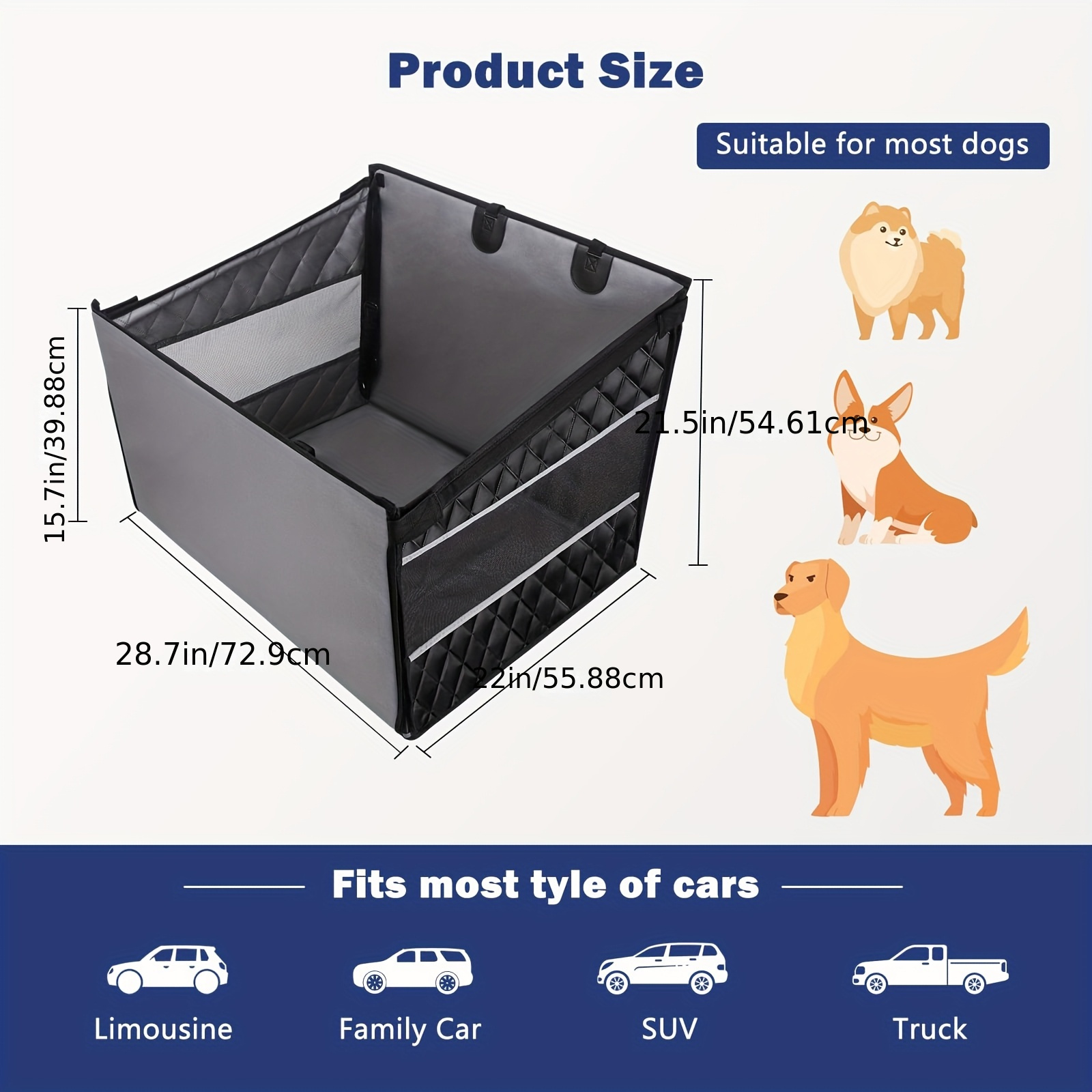 [Luxury Dog Car Seat] Waterproof, Spacious Luxury Dog Car Seat Extender | Comfortable Hammock with Storage Bag, Suitable for Medium to Large Dogs | Durable Pet Travel Cover, Easy to Install, Machine Washable