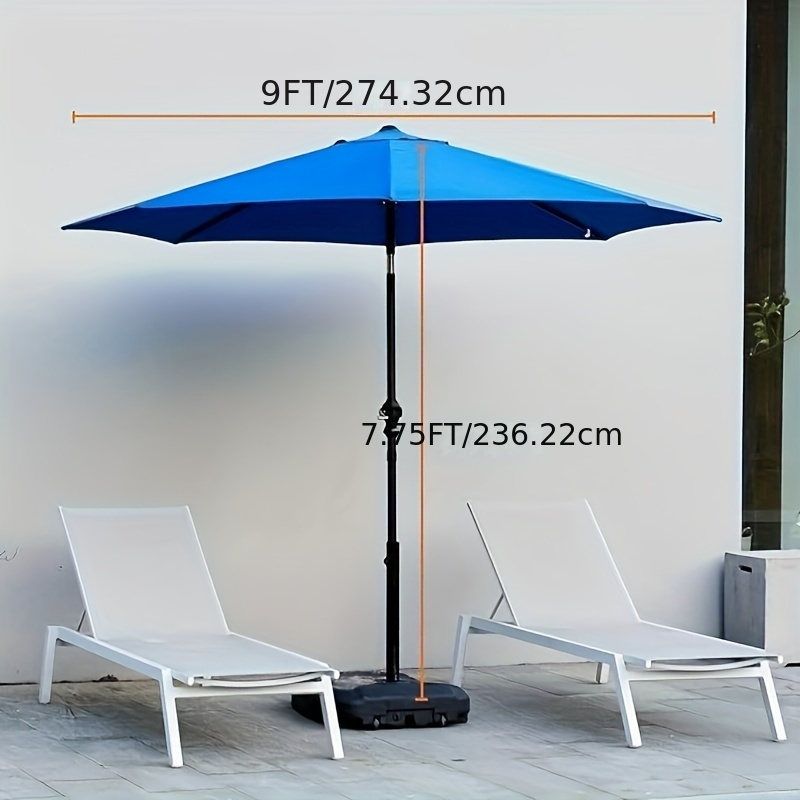 9 ft 8-Rib Outdoor Patio Umbrella with Crank and Tilt, Stable Sunshade for Patios, Beaches, and Restaurants, Available in Blue, Khaki, and R