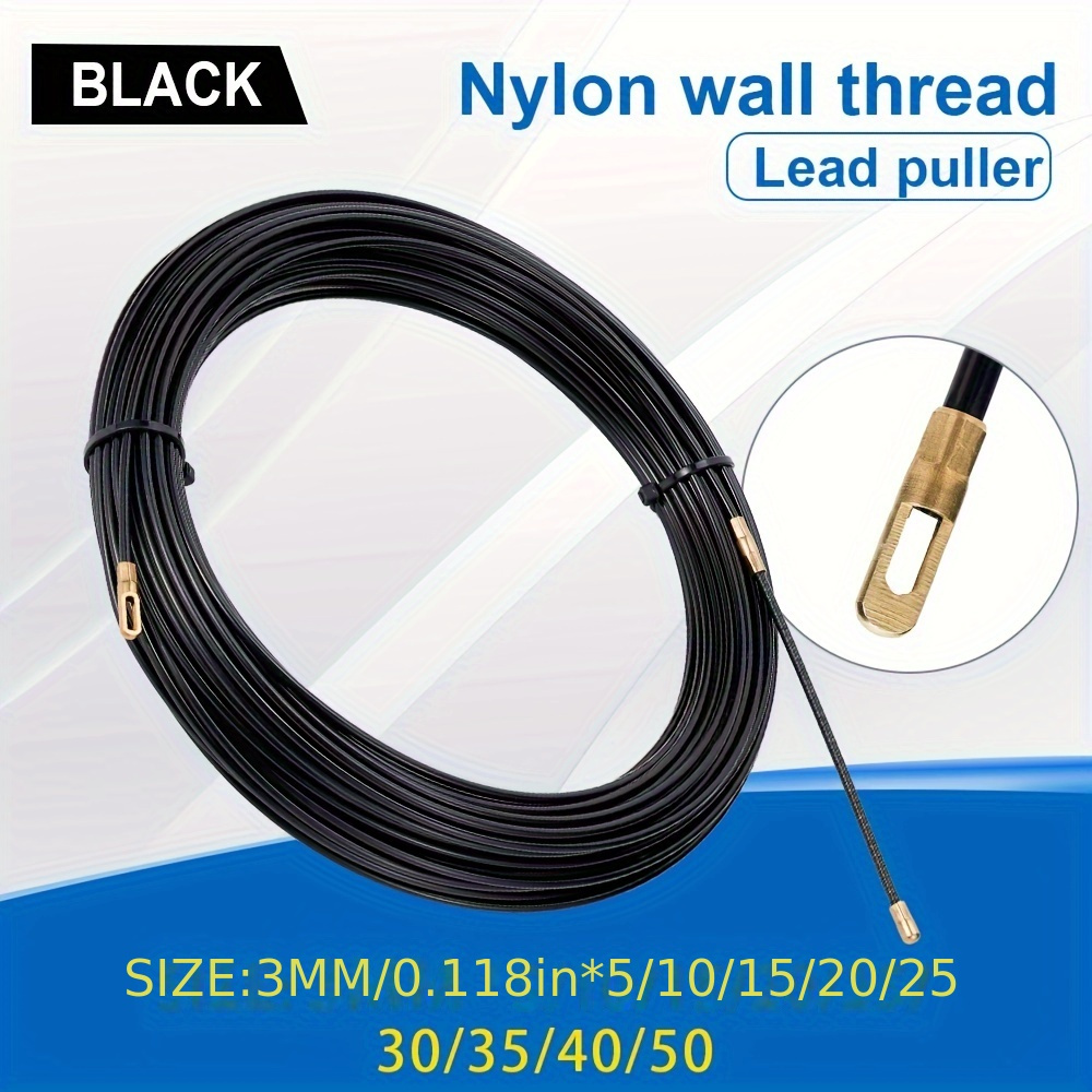 

3mm 5/10/15/20/25/30/35/40m Cable Push Puller Black Fiberglass Electric Guide Device Duct Tape Wall Wire Conduit