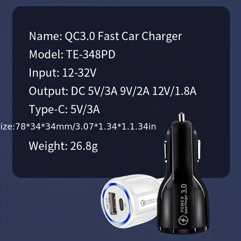 CARGADOR COCHE CARGA RAPIDA PD + QC 38W 3A + CABLE PD USB-C A USB