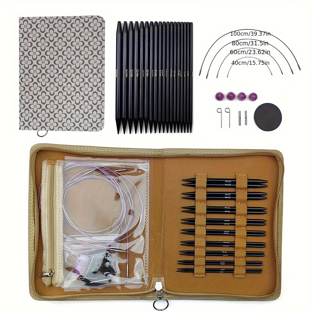 

1set Circular Knitting Needle Set 3 To 8mm Interchangeable Knitting Needle Set Ergonomic Design Easy Operation With Pu Bag For Craft
