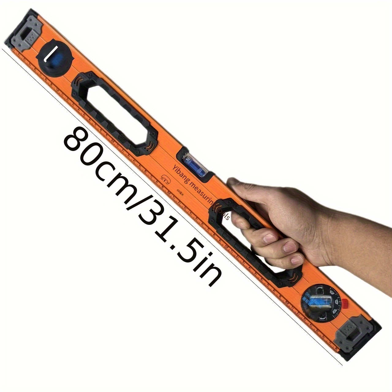 TEMU . Magnetischer Wasserwaage mit 45°, 90°, 180° Blasenwasserwaagen - Stoßfeste Aluminiumgehäuse, Doppelmessung in Zoll & Grad, Oranges & Schwarzes