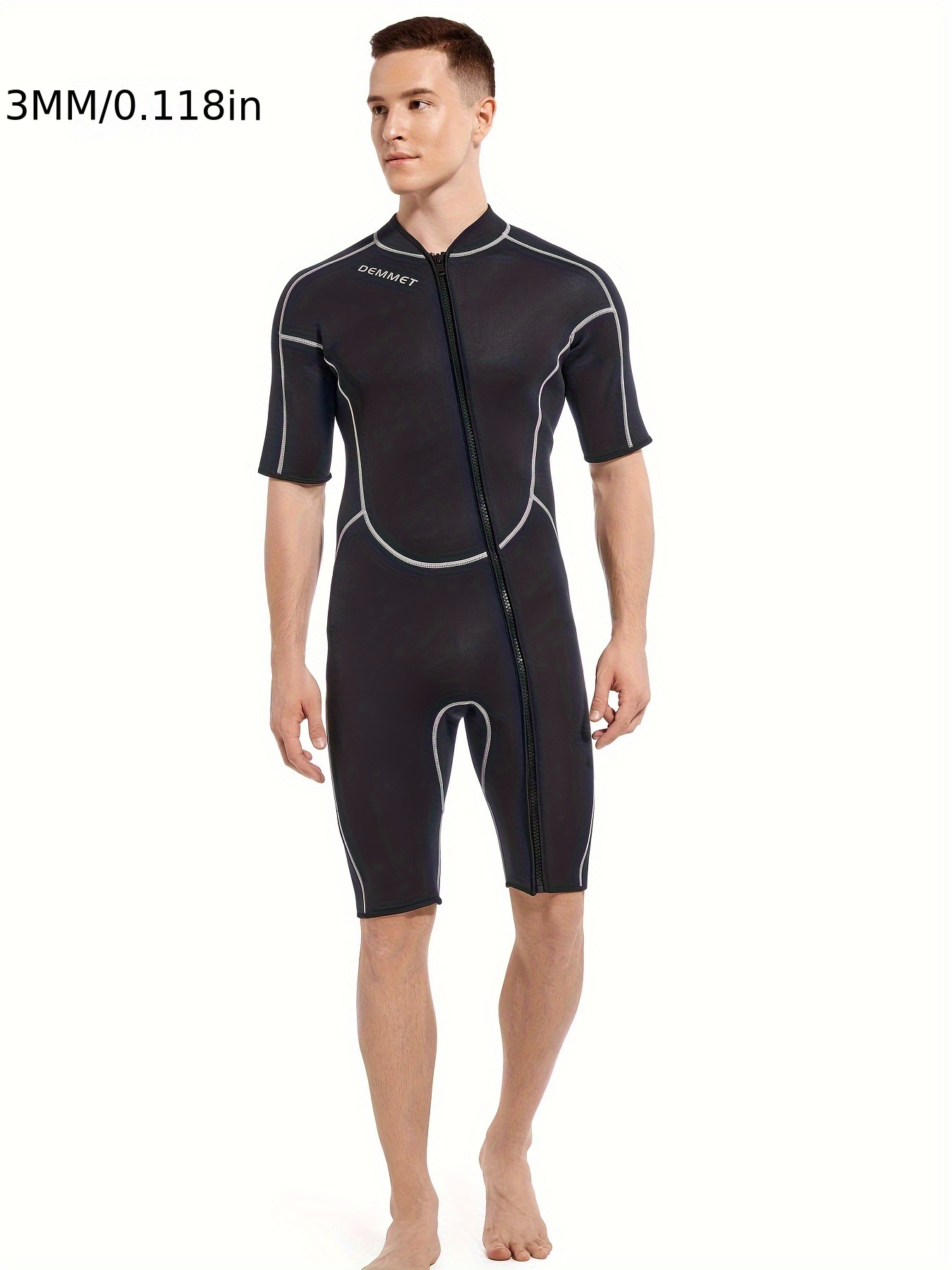 Traje de neopreno corto de 0.118 in (3 mm) para hombre, de cuerpo entero  con cremallera frontal que sirve como traje de buceo, para practicar  snorkel