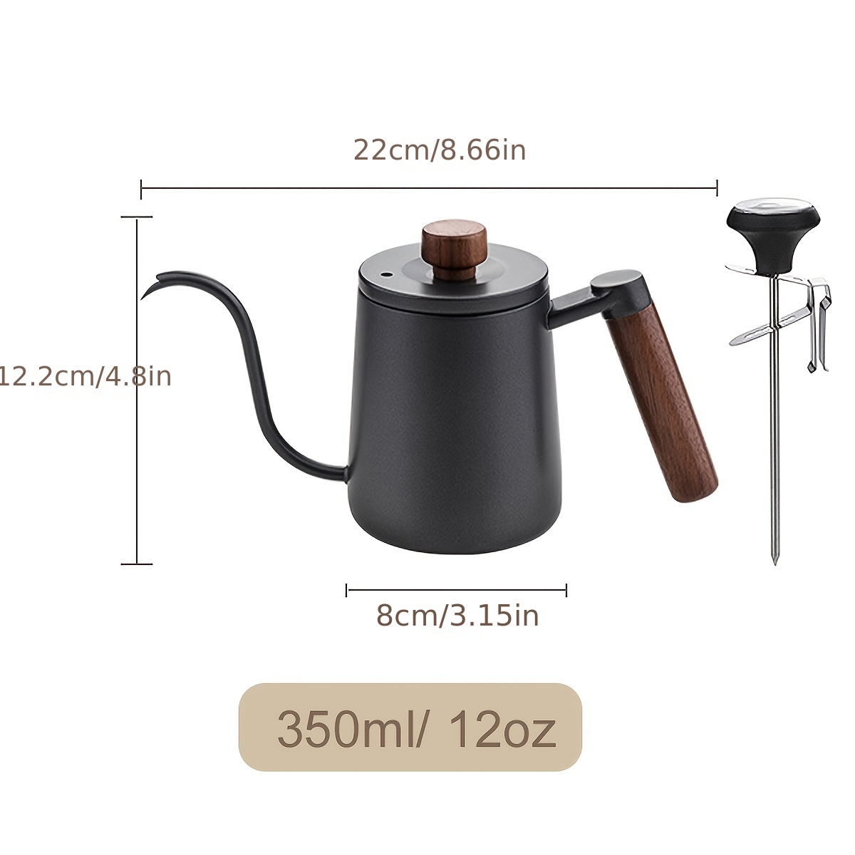 Pour Over Kettle Gooseneck Long Narrow Drip Spout Coffee Tea Pot (12 oz) - Black, 350ml