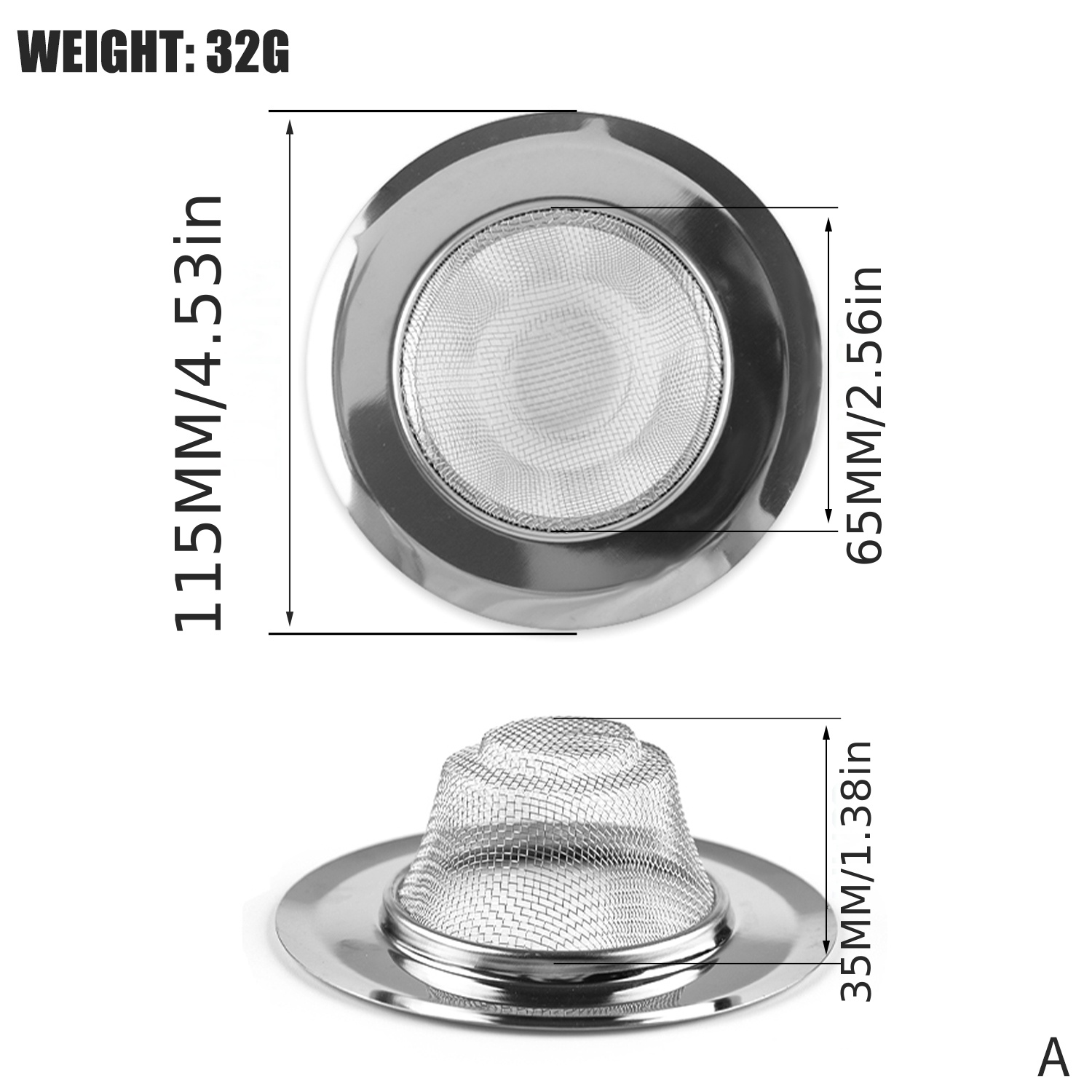 2Pcs 4.53in Kitchen Sink Strainer Stainless Steel Mesh Drain