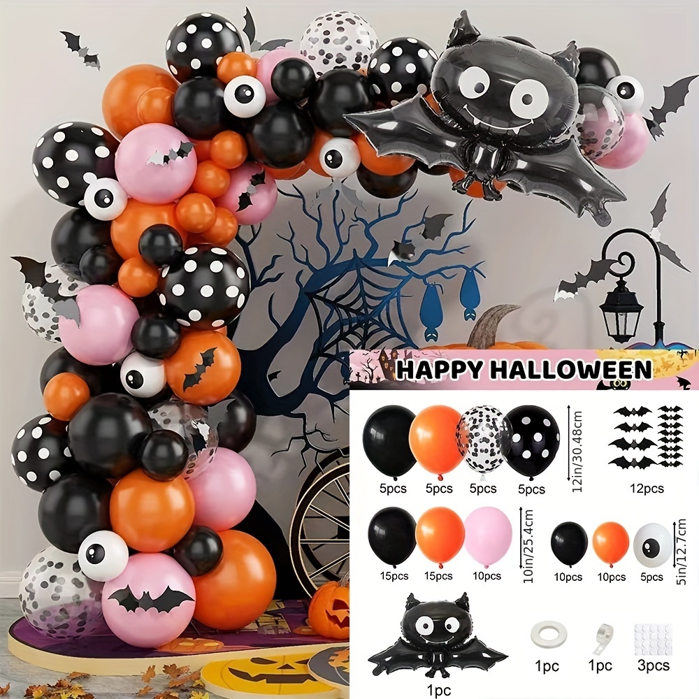 103pcs Orange Pink Confetti Balloons Halloween Spider Webs Kit