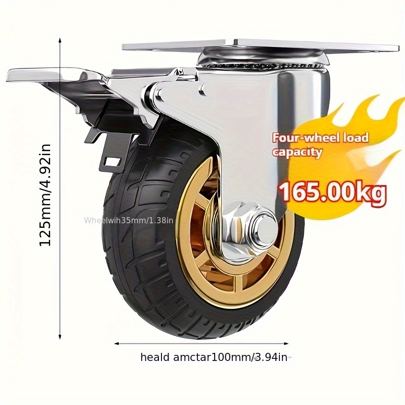 TEMU 2pcs Caster Kit, 2pcss Rubber Casters, With Double Ball Bearings, Solid Rubber Wheels, Plate Swivel Casters, Silent Casters, Industrial Flat