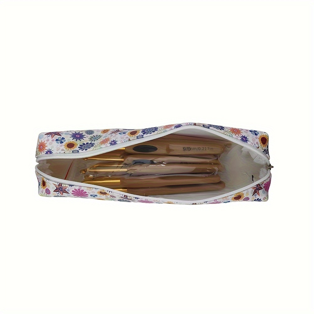 1set Knitting Tools Brown Handle Golden Hook Set Of 13pcs Pu Bag Additions
