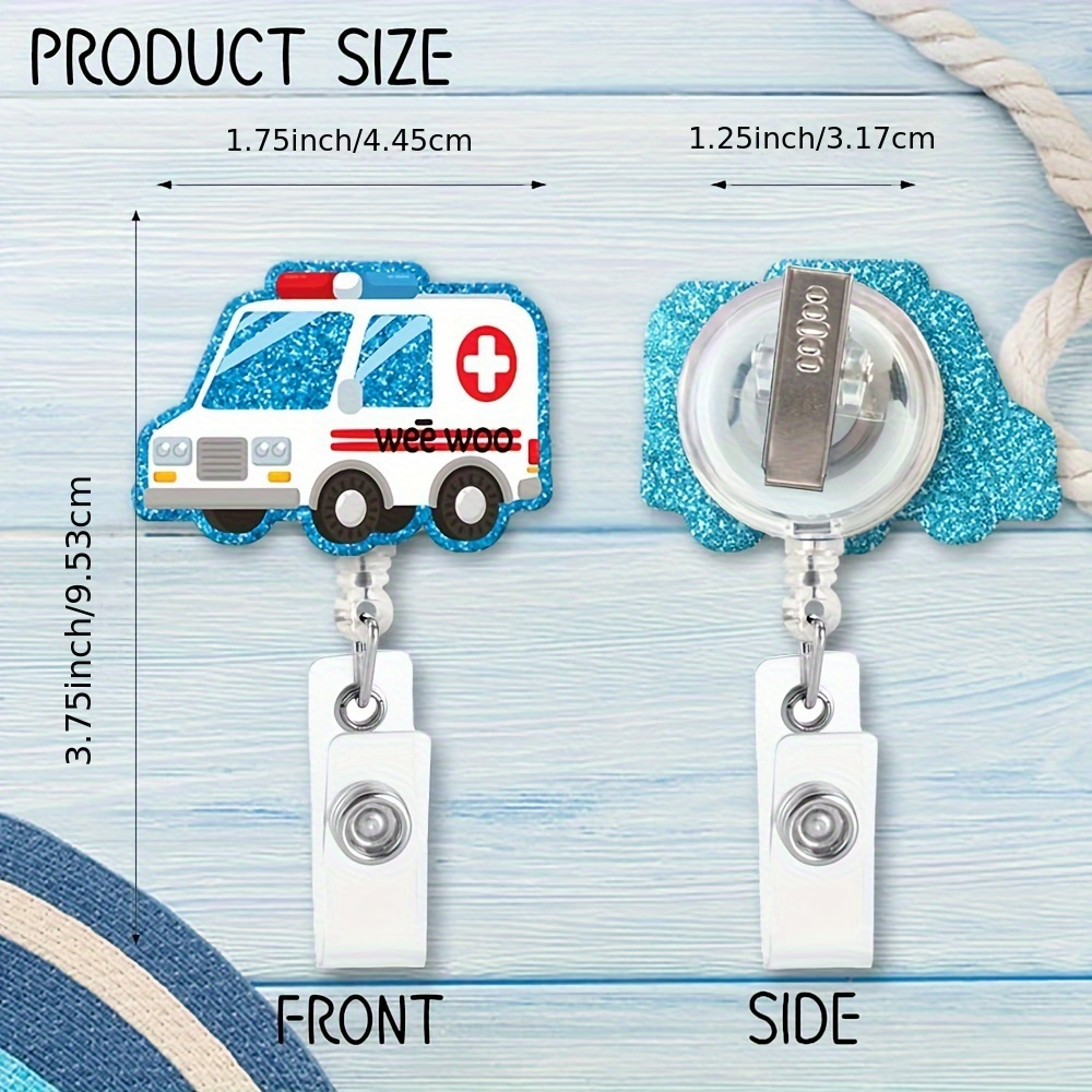ZBCFSCSB Wee Woo Fun Shaped Badge Reel Holder With Metal Shark Clip, Office Hospital Lab Work ID Tag, Badge Gift For Ambulance Driver Doctor Nurse