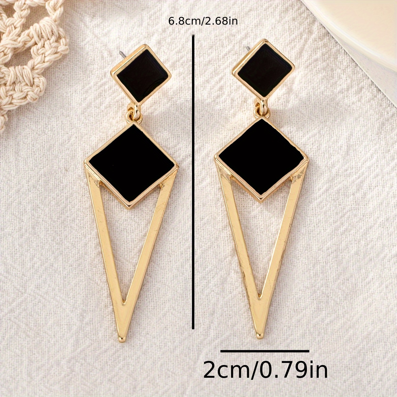 elegant geometric dangle earrings 18k gold plated zinc alloy with black enamel accents sexy drop earrings for women ideal for   parties   details 4