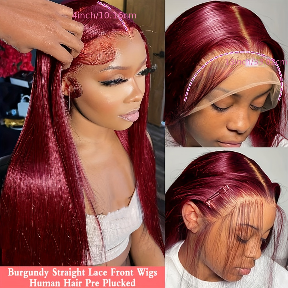 99j Burgundy Lace Front Wigs Human Hair Pre Plucked 13x4 Straight