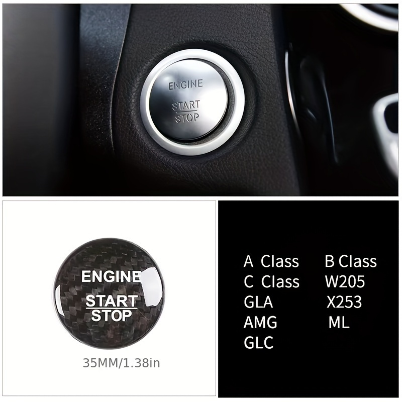 メルセデスベンツ A B C S AMG W205 W212 W213 W176 GLC ML ワンボタンスタート装飾ステッカー  エンジンボタンスティック カーボンファイバーに適しています。