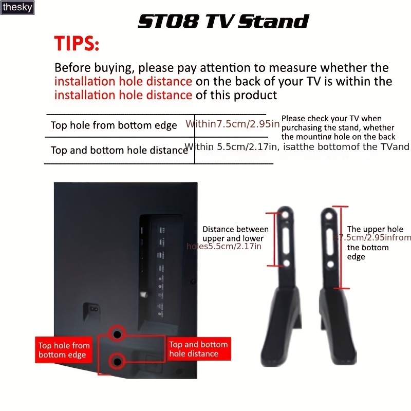 Soporte universal para TV, soporte de TV de mesa, base de TV, patas de  pedestal para televisores con agujeros de montaje, distancia de 0.787 a  2.16