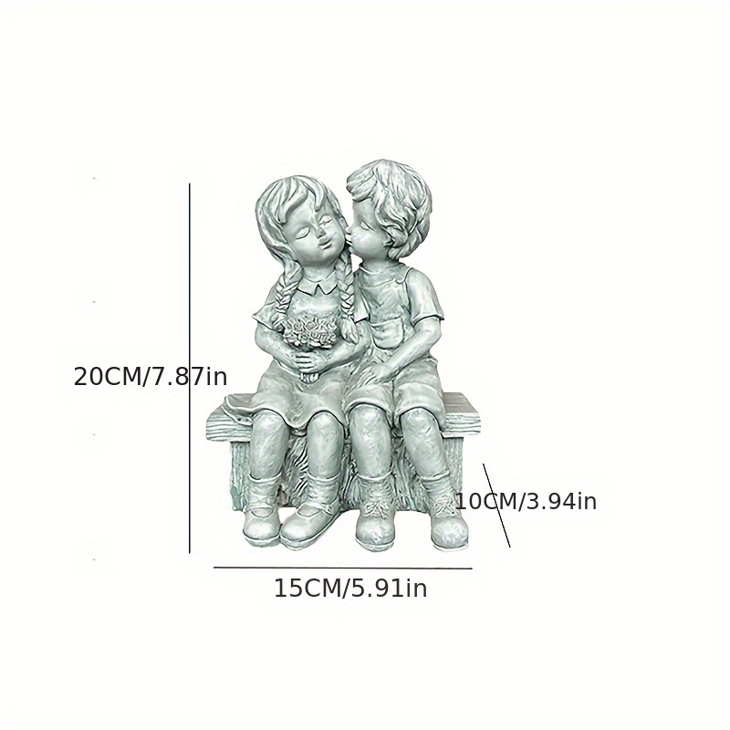 Image of Resin Craft Statue Of On Bench - -themed, Freestanding Desktop Ornament For Outdoor Garden & Lawn Decor, Perfect Gift Idea