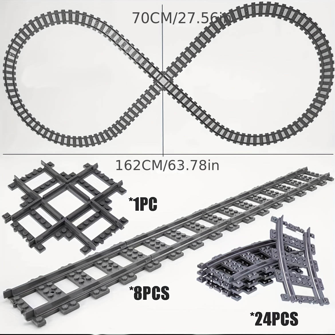 Rails de Train de ville flexibles et incurvés, briques à fourche droites  MOC, bloc de construction