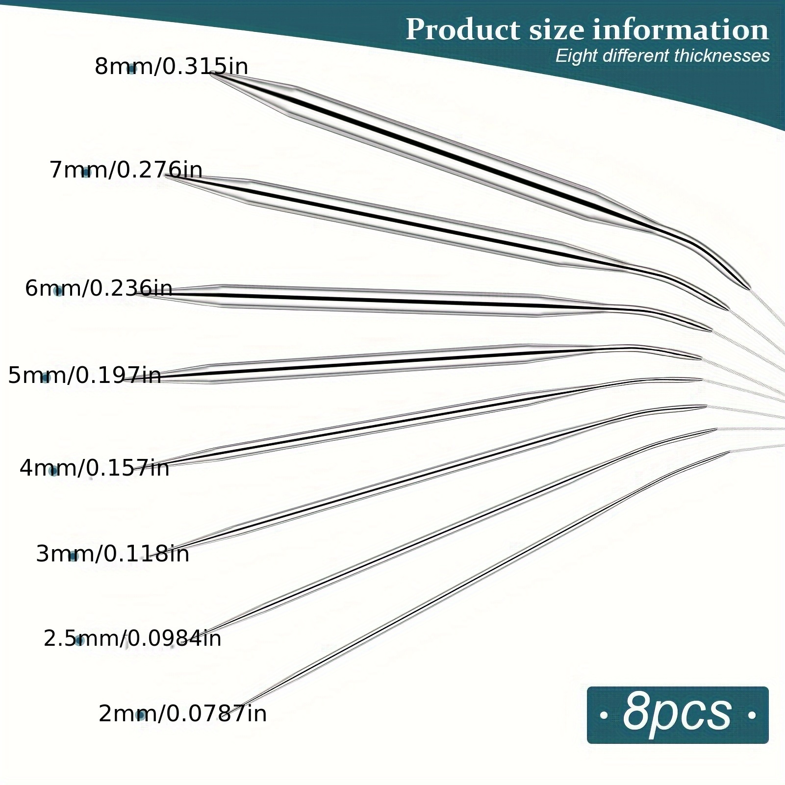 TEMU 8 бр. Нержи стоманени кръгли спици за плетене, Дебели пръстени от вълнени игли за пуловери и шали
