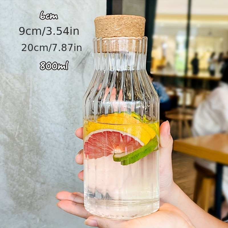 E-shop ., Hochborosilikatglas-Wasserflasche mit Verdicktem Korkdeckel im Modernen Europäischen Stil, Große Kapazität, Glatter Kaltwasserbehälter für