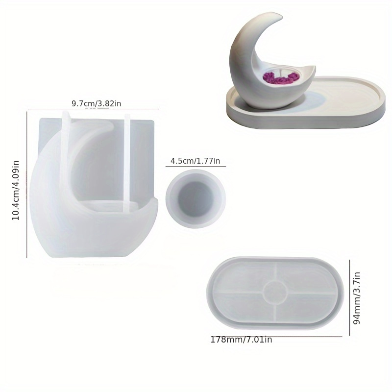 3d Moon Candle Holder Silicone Mold Sets Oval Tray Resin Mold Tealight Trinket Holder Silicone Mold Candle Tray Cement Concrete Mold Epoxy Resin Casting Molds For Clay Craft Making Decoration