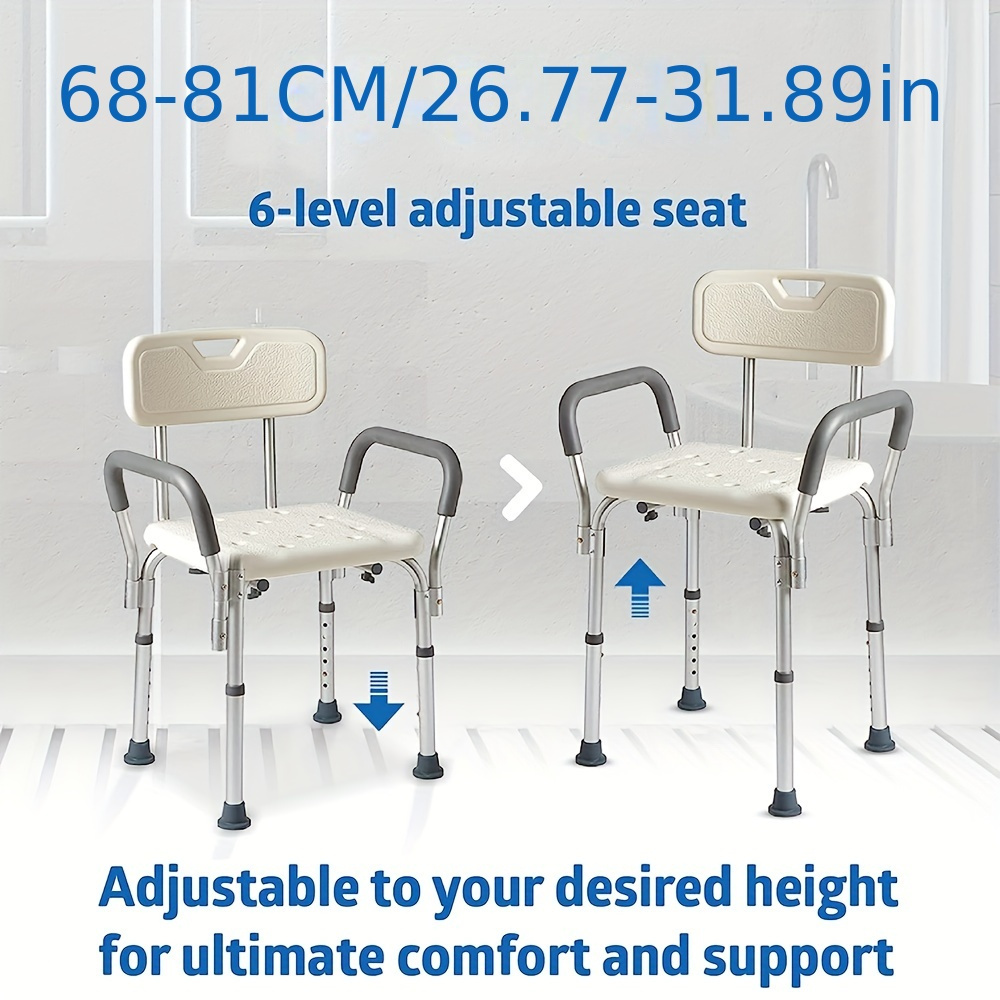 Adjustable Medical Shower Aluminium Aid Chair Bathtub Bath Seat Stool Arms Back
