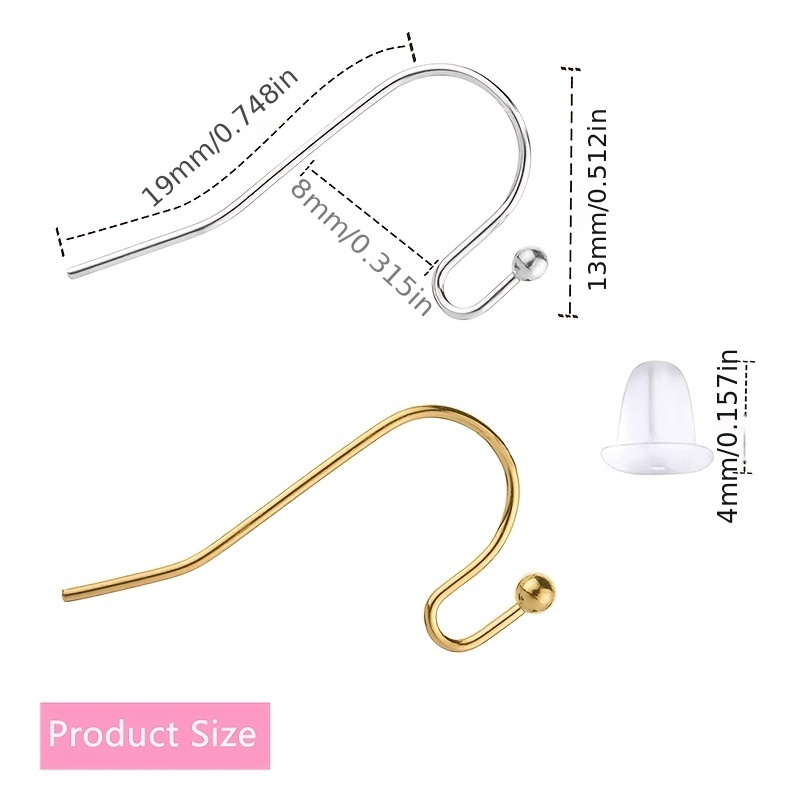 French Earring Hook Set Ear Wire Ball Dot Golden Silvery - Temu