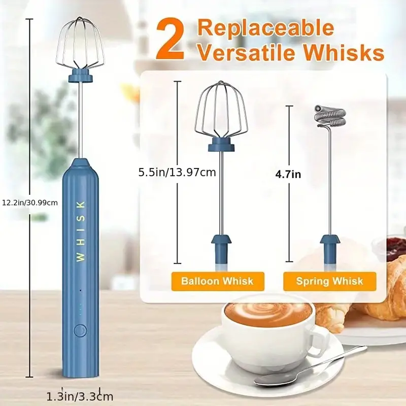 1pc Milk Frother For Coffee 2000 Power Handheld Frother Electric Whisk Milk Foamer Mini Mixer And Coffee Blender Frother For Frappe Latte Matcha Two Types Of Double ended details 5
