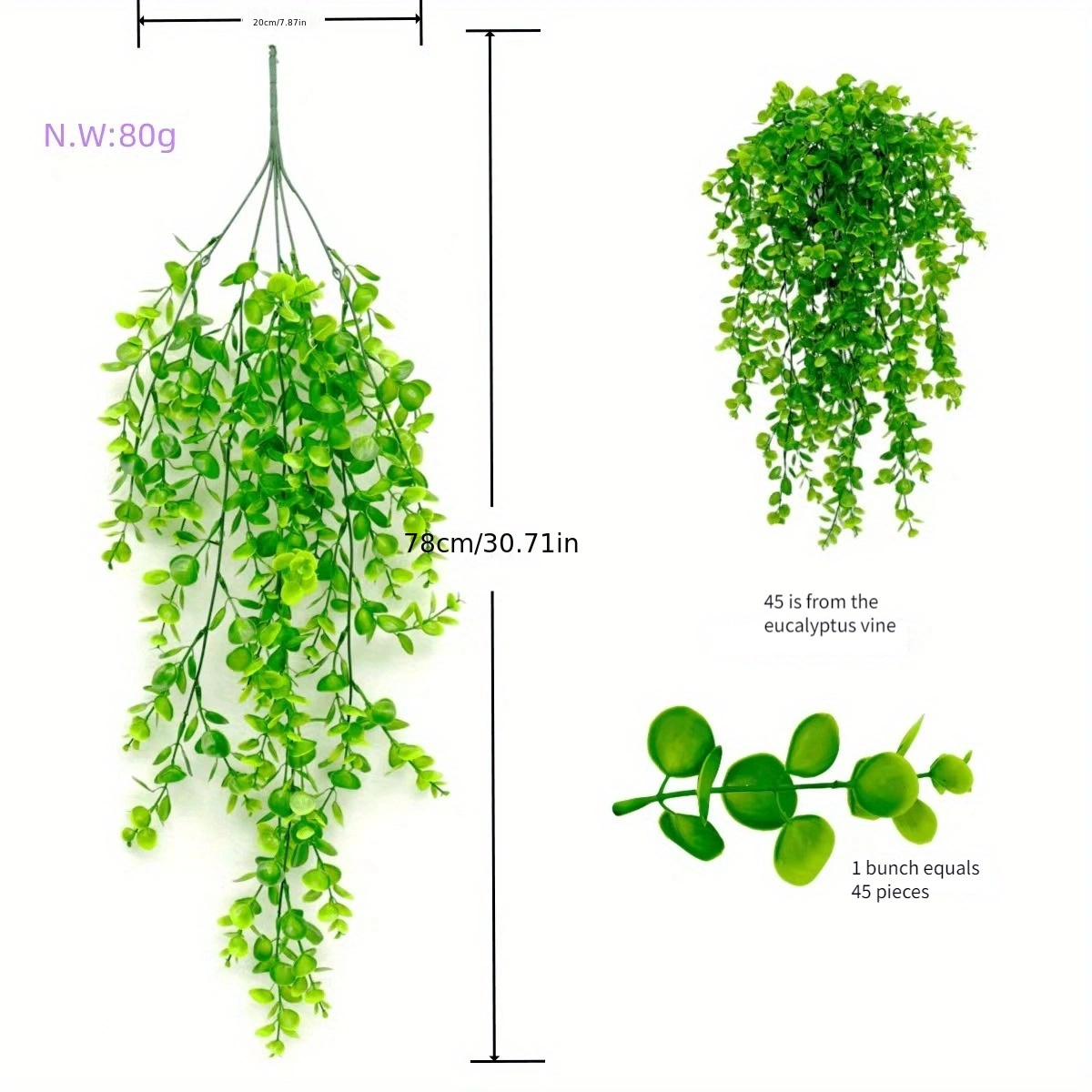 Image of 1pc Of Simulated Green Plant Eucalyptus Wall Hanging Rattan Artificial Vine Hanging Plant Ceiling Indoor Living Room Layout Decoration