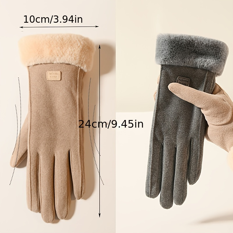 Women'S Winter Thick Plush Gloves, Fashion Warm Suede Outdoor Guantes,  Touchscreen Driving Gloves, Sports Cycling Mittens Elastic, Solid Color,  Hand