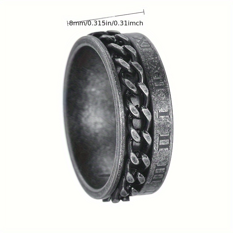 retro style old silvery titanium 304l stainless steel ring rotatable chain ring new roman   ring Product details 1