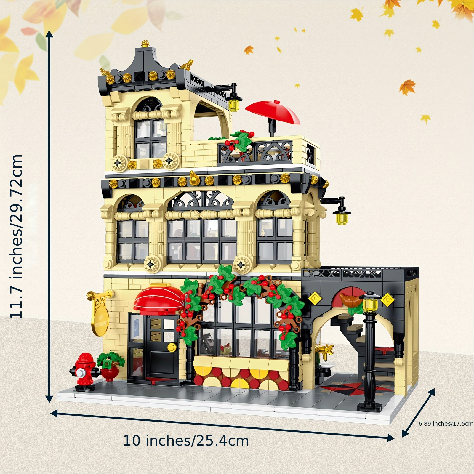 

City Restaurant Architecture Building Kit Led , 1489 Pcs 3 Restaurant Building Building Set City Building For Adult Teen 14+