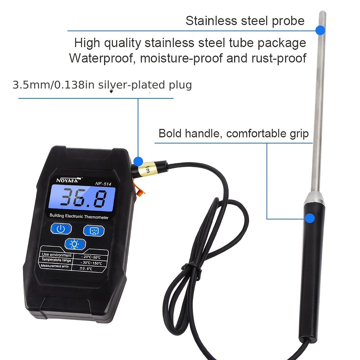 UNI-T UT306S UT306C Digital Infrared Thermometer Non-contact Laser  Thermometer Gun Temperature Tester -50-500