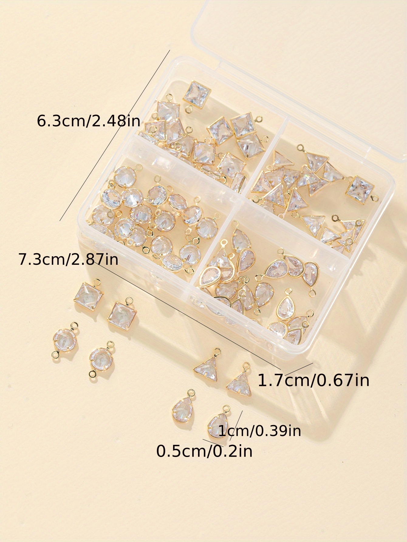 80pcs electroplated metal bright cubic synthetic zirconia pendant multiple shapes for jewelry making details 3