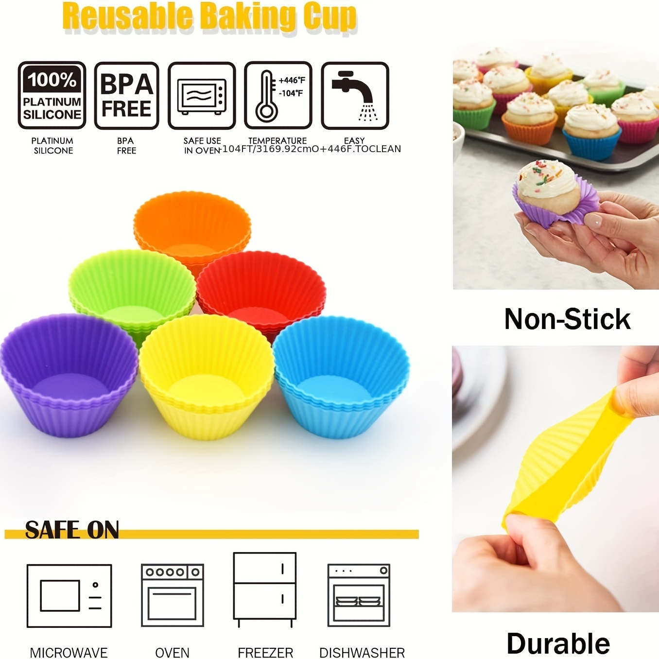 24 Packs Silicone Cupcake Mold, Resuable Non-Stick Silicone Baking