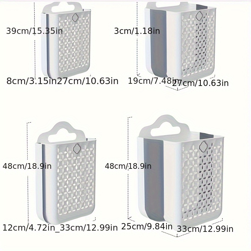 1pc contemporary plastic wall mounted laundry basket with handles 39x27x19cm foldable storage organizer for bathroom multipurpose hollow bucket for toys snacks fruits vegetables no punch design laundry baskets details 6