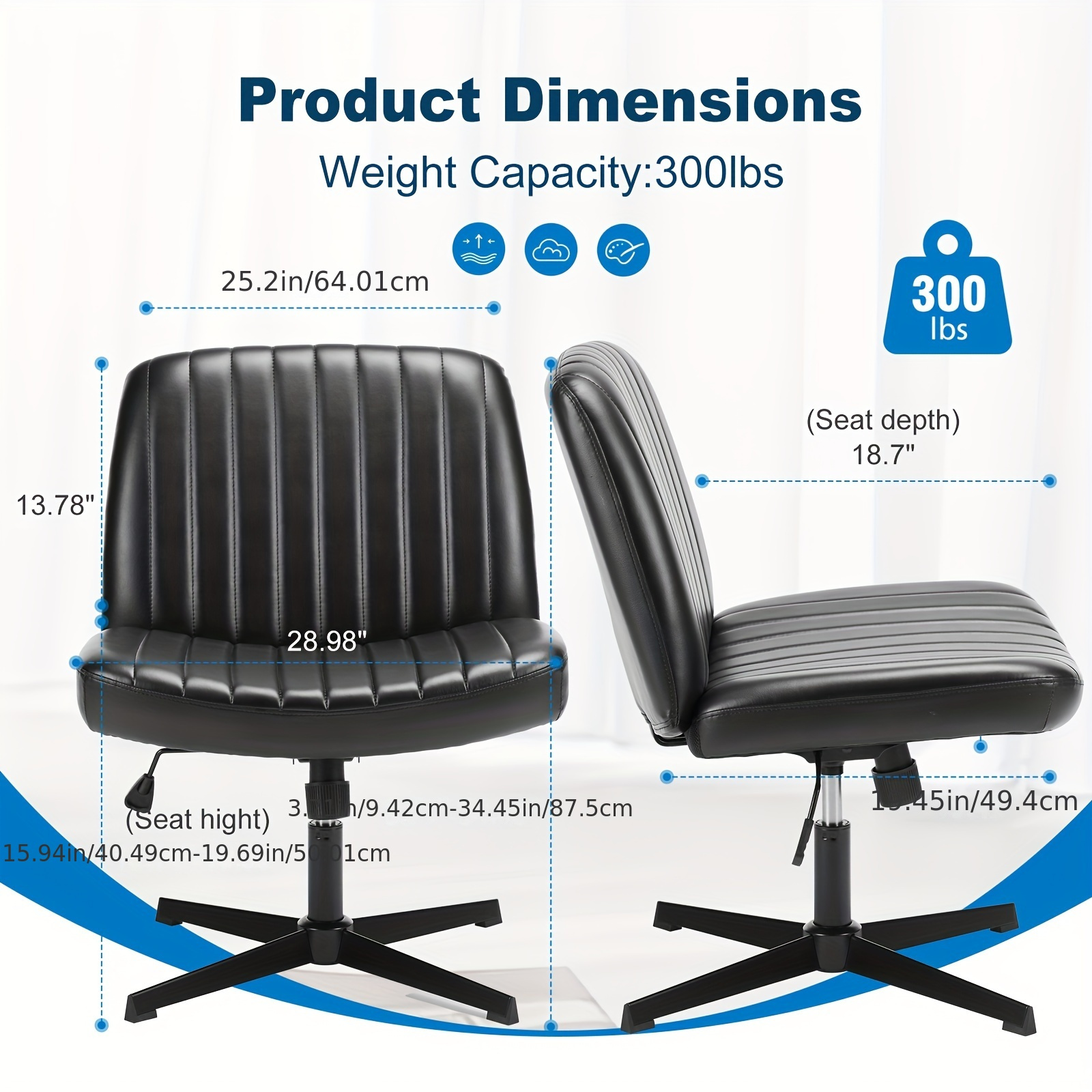 Office Chair Armless Desk Chair No Wheels, Cross Legged Office