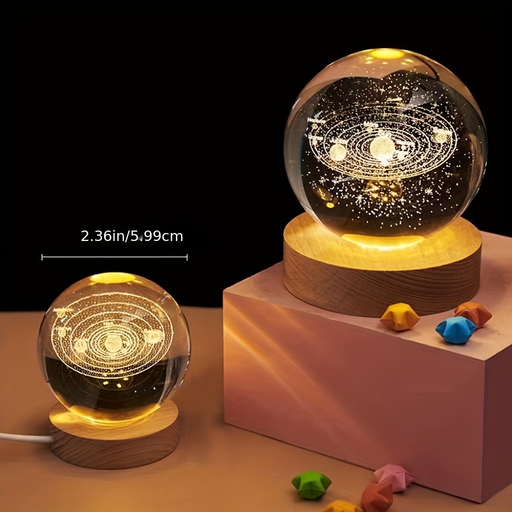 Led Encendió Bola Cristal Sistema Solar 3d Decoración - Temu