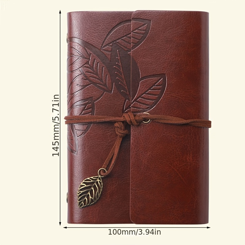 TEMU Retro Leaf Faux Leather Loose-leaf Notebook Strap Portable Travel Record Hand Ledger Learning Stationery