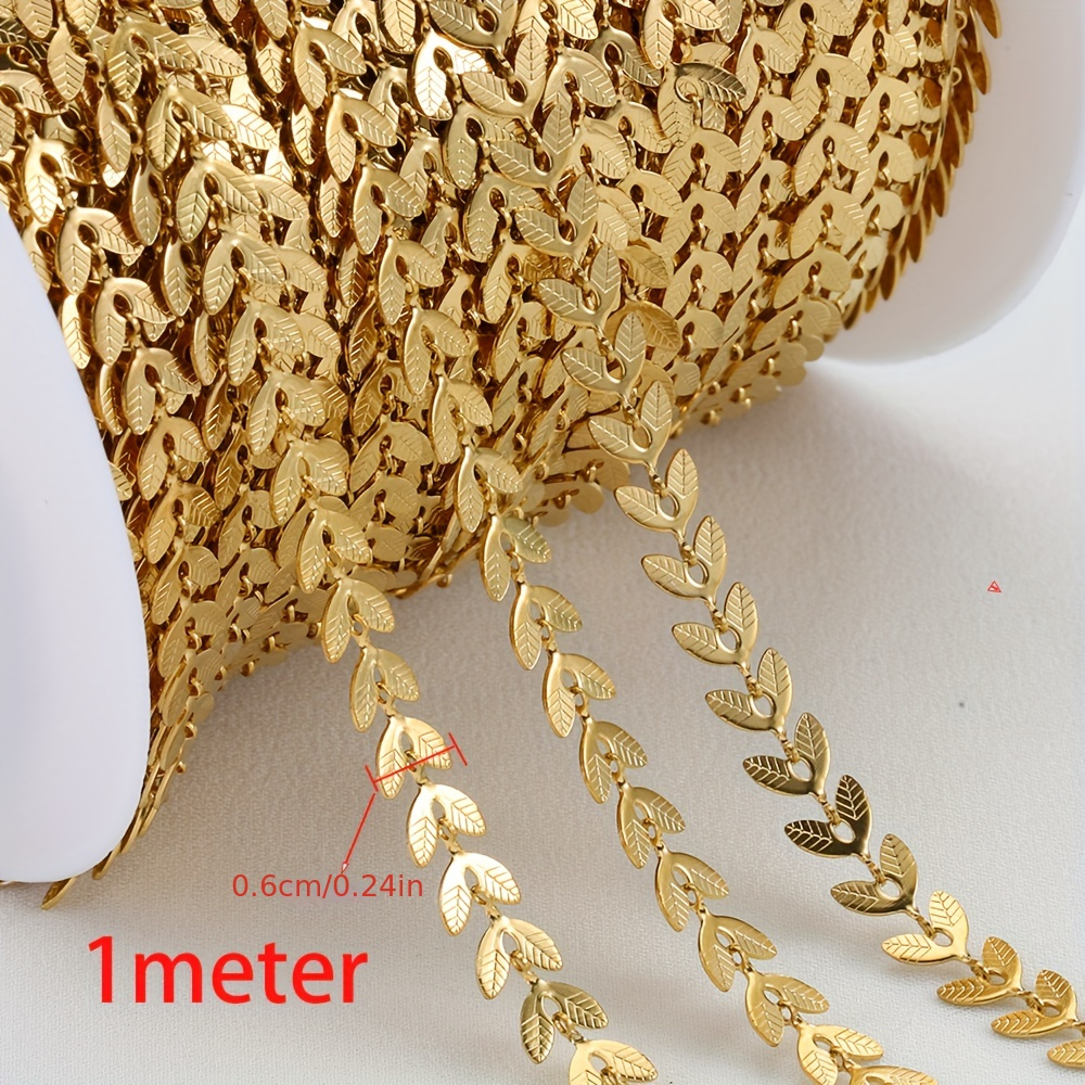 Image of 1 Meter Stainless Steel Chain Leaf Engraved Leaf Chain For Women's Jewelry Making Necklace Bracelet Anklet Bulk Chain Supplies