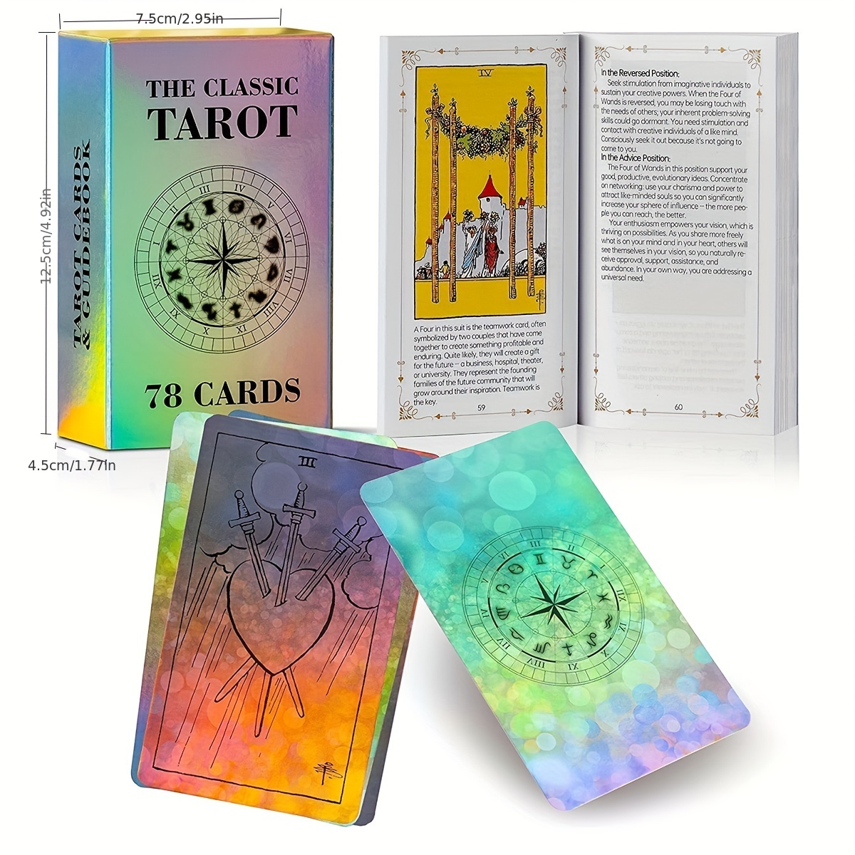 Cartas De Tarot Para Principiantes, 78 Cartas De Tarot Originales Con Libro  De Guía, Tamaño Estándar De Cartas De Tarot 4.75 X 2.76 (multicolor)