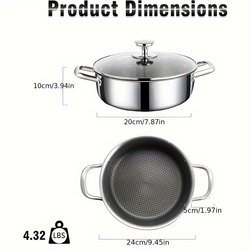 stainless steel saucepan with glass lid non stick suitable for induction cookers honeycomb design   heated dishwasher and oven safe details 2