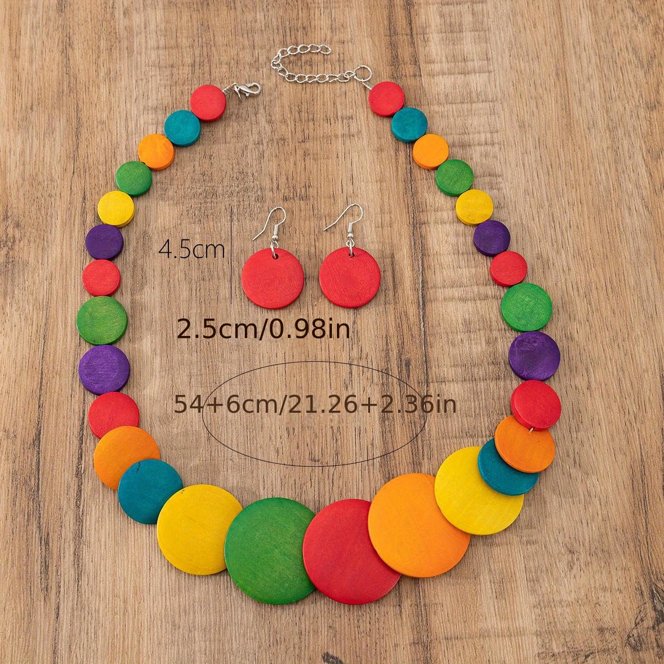 TEMU Three-piece Bohemian Wooden Colorful Necklace And Earrings Jewelry Set For Women